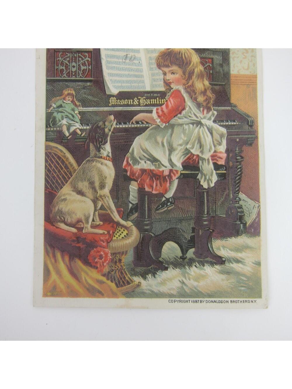 Victorian Trade Card Mason Hamlin Organ Piano Company Girl Dog Cat Antique 1887 - Picture 8 of 15
